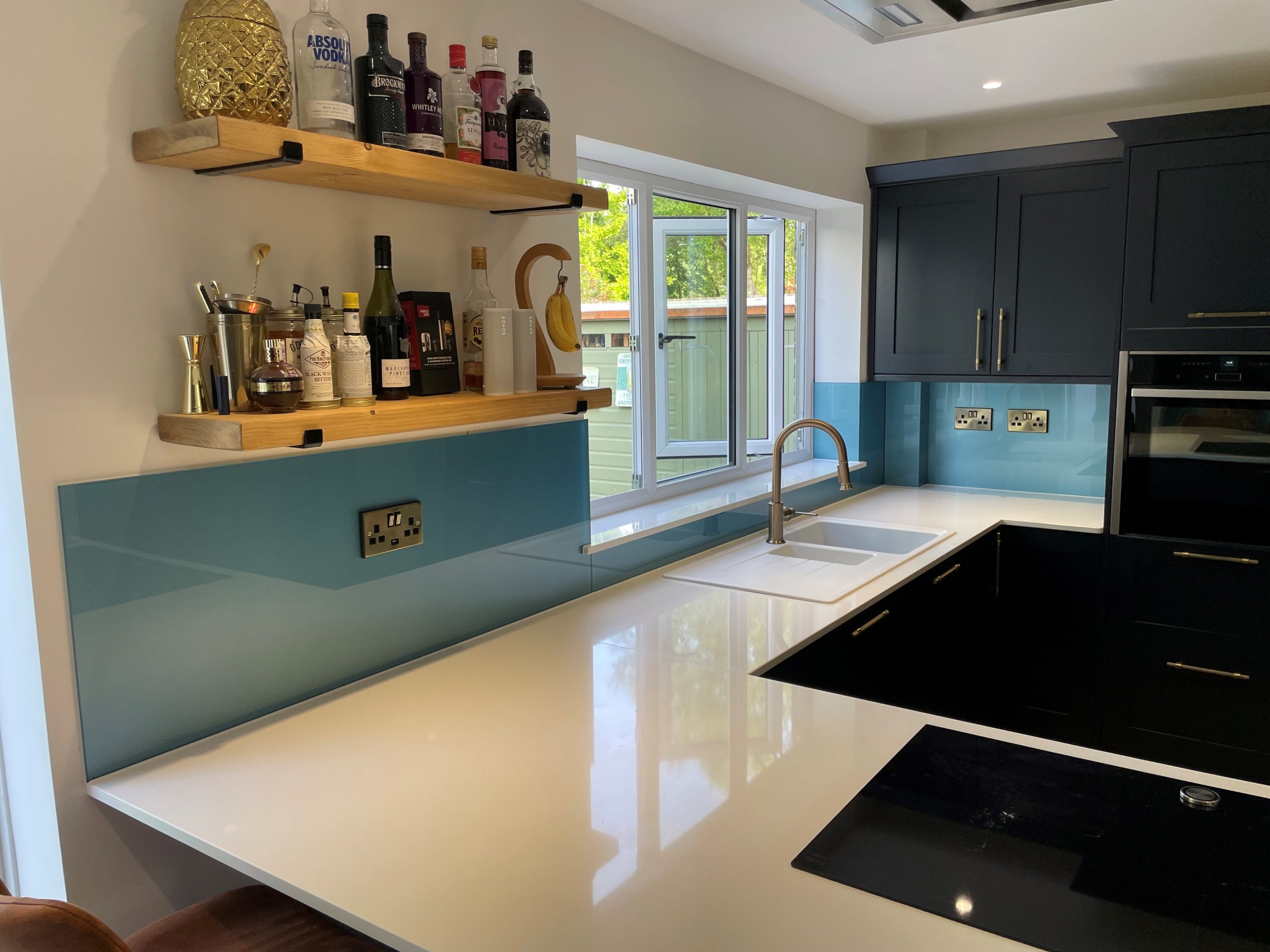 Teal Painted Glass Splashback Ely