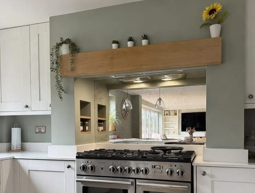 Antique mirror hob splashback in renovated home in Cambridgeshire