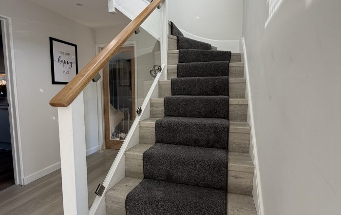 glass stair balustrade installed in Cambridge home